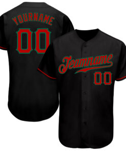 Custom Black Red-Kelly Green Authentic Baseball Jersey