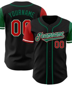 Custom Black Red-Kelly Green Authentic Two Tone Baseball Jersey