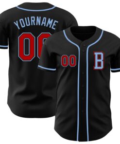 Custom Black Red-Light Blue Authentic Baseball Jersey
