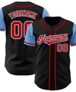 Custom Black Red-Light Blue Authentic Two Tone Baseball Jersey