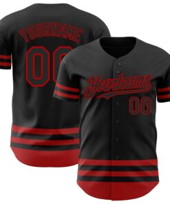 Custom Black Red Line Authentic Baseball Jersey
