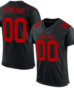 Custom Black Red Mesh Authentic Football Jersey