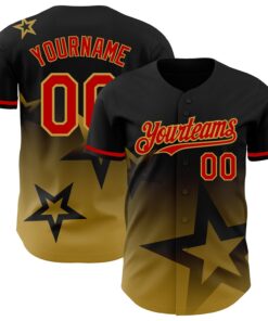 Custom Black Red Old Gold 3D Pattern Design Gradient Style Twinkle Star Authentic Baseball Jersey