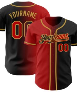 Custom Black Red-Old Gold Authentic Gradient Fashion Baseball Jersey