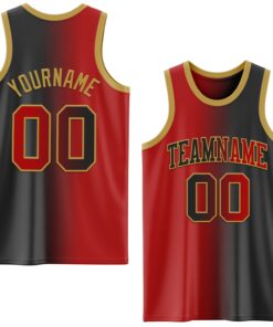 Custom Black Red-Old Gold Authentic Gradient Fashion Basketball Jersey