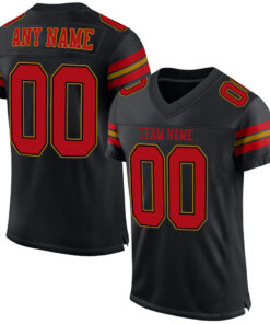 Custom Black Red-Old Gold Mesh Authentic Football Jersey