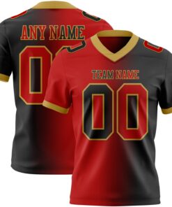 Custom Black Red-Old Gold Mesh Authentic Gradient Fashion Football Jersey