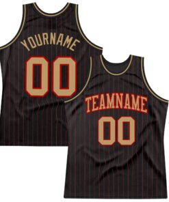 Custom Black Red Pinstripe Old Gold-Red Authentic Basketball Jersey