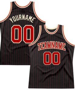 Custom Black Red Pinstripe Red-Cream Authentic Basketball Jersey