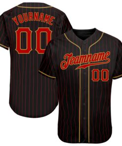 Custom Black Red Pinstripe Red-Old Gold Authentic Baseball Jersey