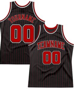 Custom Black Red Pinstripe Red-White Authentic Basketball Jersey
