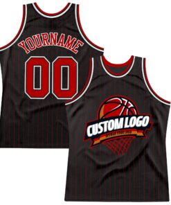 Custom Black Red Pinstripe White Authentic Basketball Jersey