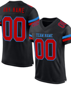 Custom Black Red-Powder Blue Mesh Authentic Football Jersey