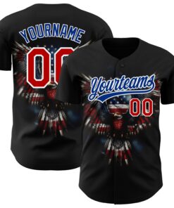 Custom Black Red-Royal 3D American Flag Eagle Patriotic Authentic Baseball Jersey