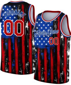 Custom Black Red-Royal 3D American Flag Fashion Authentic Basketball Jersey
