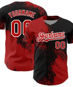 Custom Black Red-White 3D Pattern Design Abstract Brush Stroke Authentic Baseball Jersey