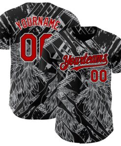 Custom Black Red-White 3D Pattern Design Animal Eagle Authentic Baseball Jersey