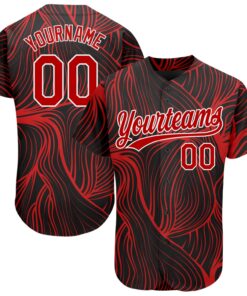 Custom Black Red-White 3D Pattern Design Authentic Baseball Jersey
