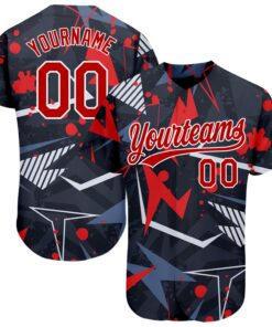 Custom Black Red-White 3D Pattern Design Authentic Baseball Jersey