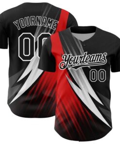 Custom Black Red-White 3D Pattern Design Geometric Shape Authentic Baseball Jersey