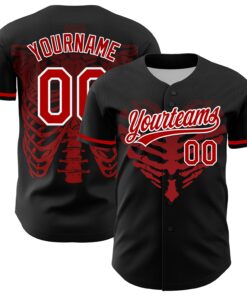 Custom Black Red-White 3D Pattern Design Gothic Style Devil Heart Authentic Baseball Jersey