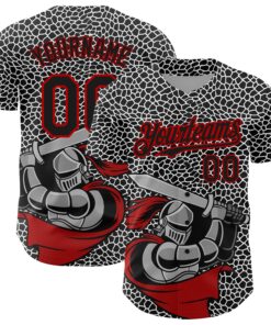Custom Black Red-White 3D Pattern Design Knight Hero Art Authentic Baseball Jersey