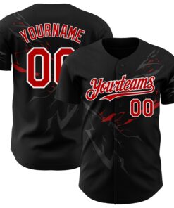 Custom Black Red-White 3D Pattern Design Lightning Authentic Baseball Jersey