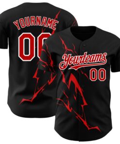 Custom Black Red-White 3D Pattern Design Lightning Authentic Baseball Jersey