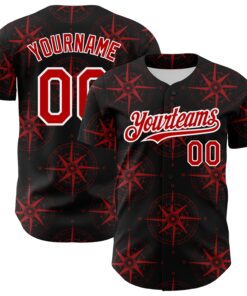 Custom Black Red-White 3D Pattern Design Navigation Compass Authentic Baseball Jersey