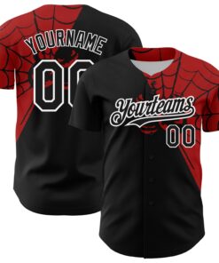Custom Black Red-White 3D Pattern Design Spider Web Authentic Baseball Jersey