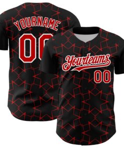 Custom Black Red-White 3D Pattern Design Star Lines Authentic Baseball Jersey