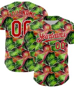 Custom Black Red-White 3D Pattern Design Tropical Plant Authentic Baseball Jersey