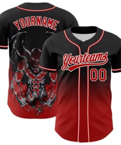 Custom Black Red-White 3D Pattern Halloween Skull Authentic Baseball Jersey