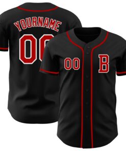 Custom Black Red-White Authentic Baseball Jersey