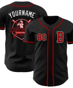 Custom Black Red-White Authentic Baseball Jersey