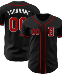 Custom Black Red-White Authentic Baseball Jersey