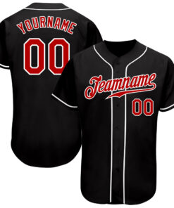 Custom Black Red-White Authentic Baseball Jersey