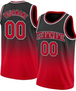 Custom Black Red-White Authentic Fade Fashion Basketball Jersey