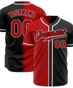 Custom Black Red-White Authentic Gradient Fashion Baseball Jersey