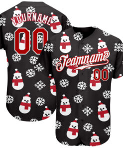 Custom Black Red-White Christmas 3D Authentic Baseball Jersey