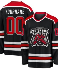 Custom Black Red-White Hockey Jersey