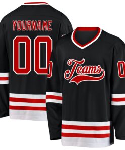 Custom Black Red-White Hockey Jersey