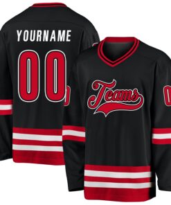 Custom Black Red-White Hockey Jersey