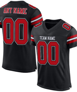 Custom Black Red-White Mesh Authentic Football Jersey