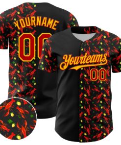 Custom Black Red-Yellow 3D Pattern Design Animal Lobster Fruit Lemon Authentic Baseball Jersey