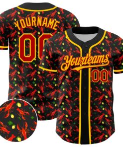 Custom Black Red-Yellow 3D Pattern Design Animal Lobster Fruit Lemon Authentic Baseball Jersey