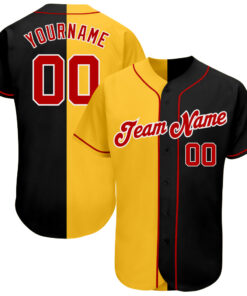 Custom Black Red-Yellow Authentic Split Fashion Baseball Jersey