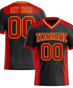 Custom Black Red-Yellow Mesh Authentic Football Jersey