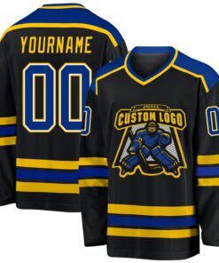 Custom Black Royal-Gold Hockey Jersey