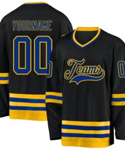 Custom Black Royal-Gold Hockey Jersey